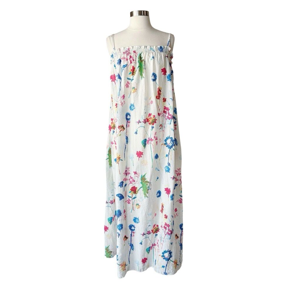 & Other Stories Paris Atelier Midi Dress S Floaty Strappy Floral Polly Tie White